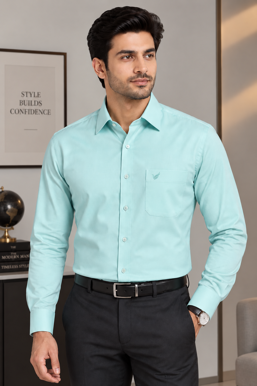 Blackberrys Aqua Mint Formal Shirt for Men | Full Sleeve Solid Shirt