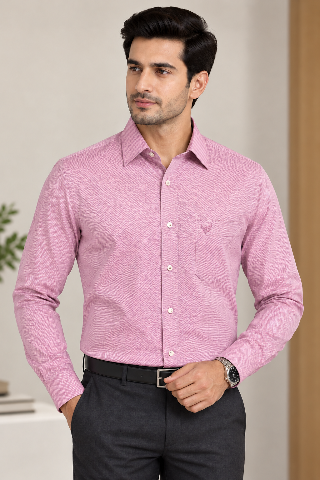 Blackberrys Blush Pink Textured Full Sleeve Formal Shirt for Men