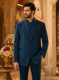 Midnight Blue Embroidered Designer Suit for Men