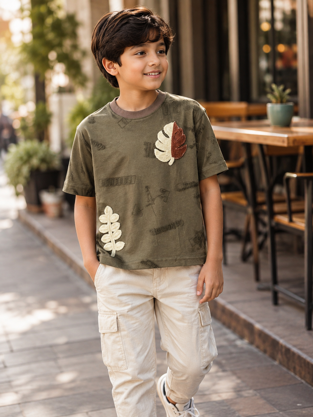 Olive Green Graphic T-Shirt for Kids | Boys Casual Wear