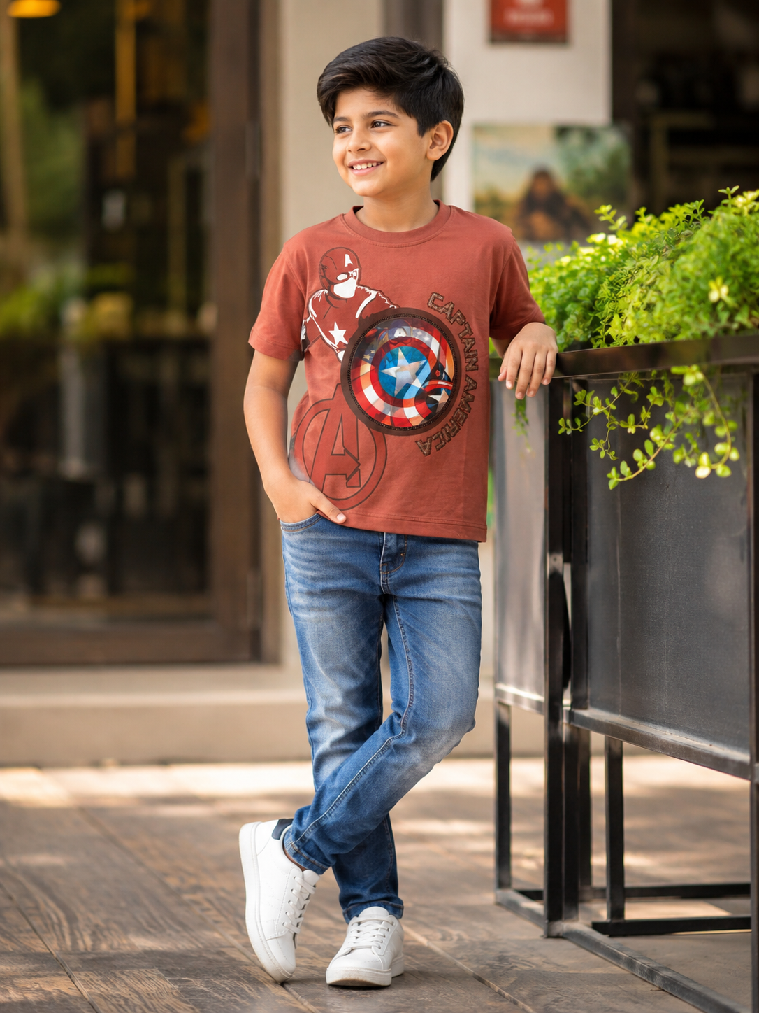 Rust Red Captain America Graphic T-Shirt for Kids