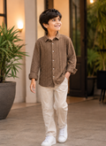 Brown Textured Full-Sleeve Shirt for Boys | Kids Casual Wear