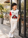 White & Red Racing Graphic T-Shirt for Kids | Boys Casual Wear