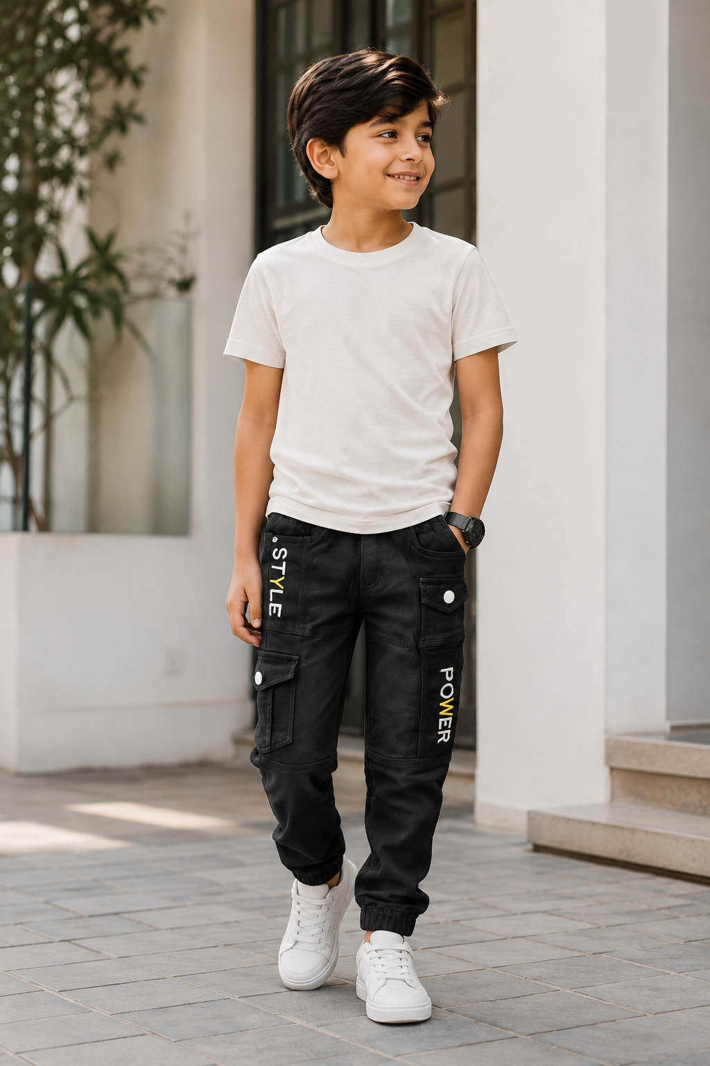 Black Cargo Pants for Kids | Boys Utility Jogger Pants