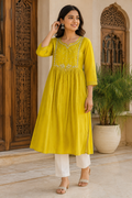 Women’s Mustard Yellow Embroidered Anarkali Kurti