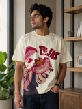 Cream Graphic Cat Graphic Oversized T-Shirt for Men | Artistic Streetwear Tee