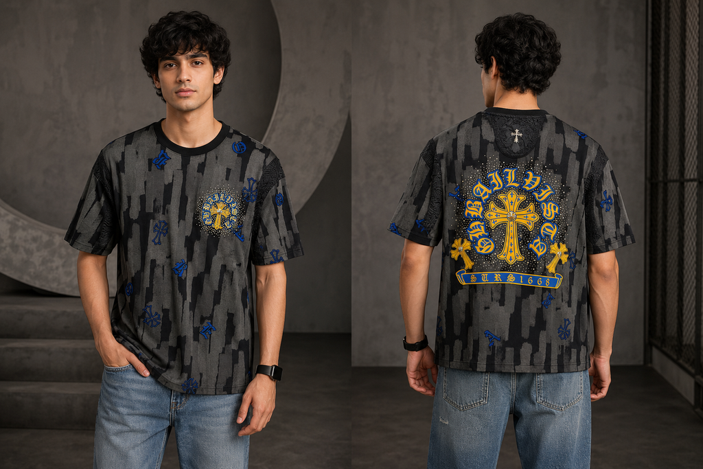 Charcoal Black Graphic Oversized T-Shirt for Men | Streetwear Tee