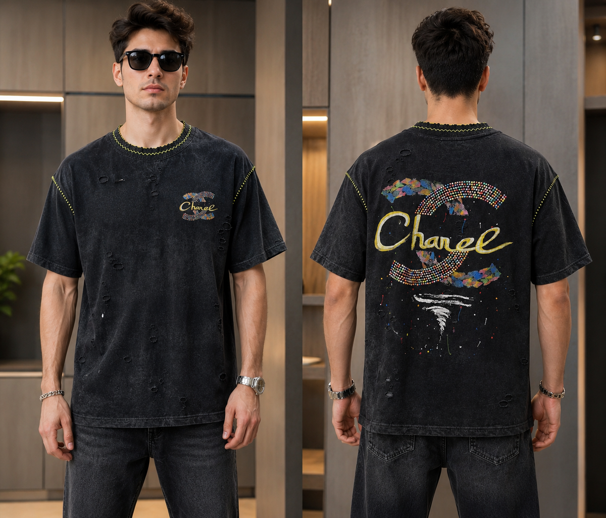 Washed Black Graphic Oversized T-Shirt for Men | Streetwear Tee