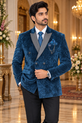 Imperial Azure Velvet Double-Breasted Tuxedo