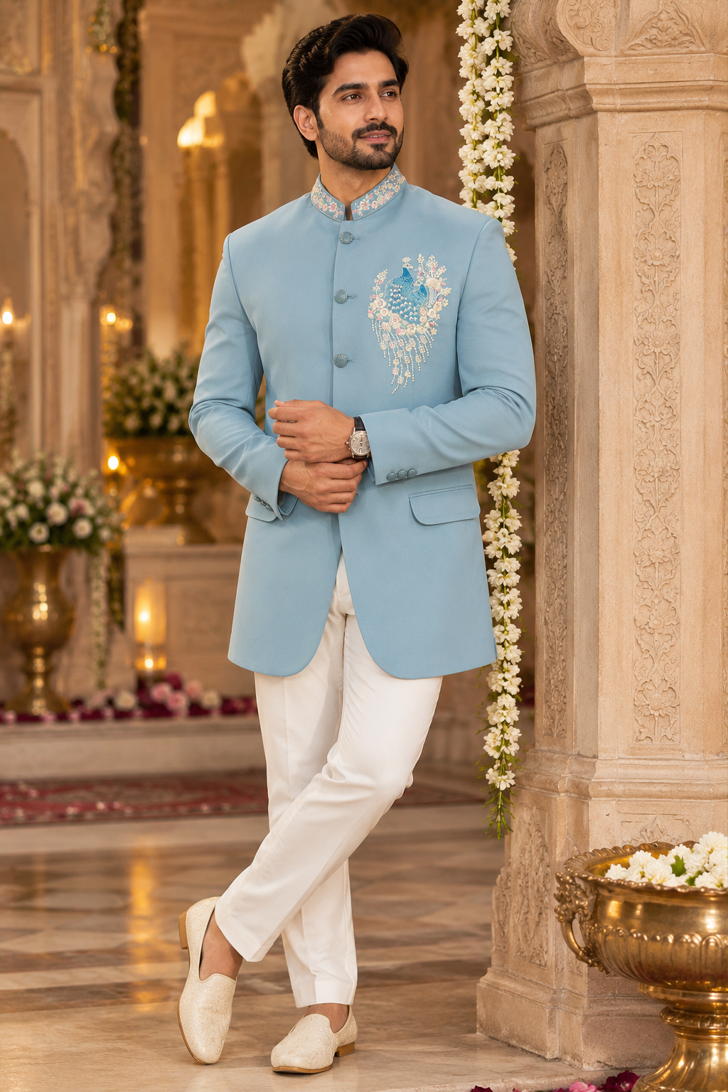 Azure Maharaja Embroidered Jodhpuri