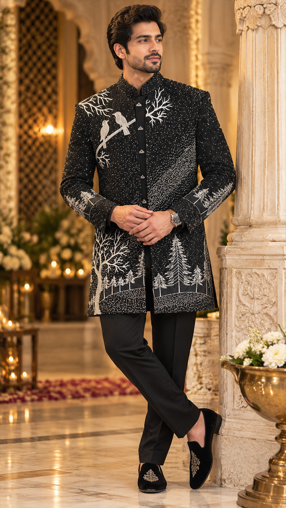 Midnight Enchanted Forest Embroidered Jodhpuri