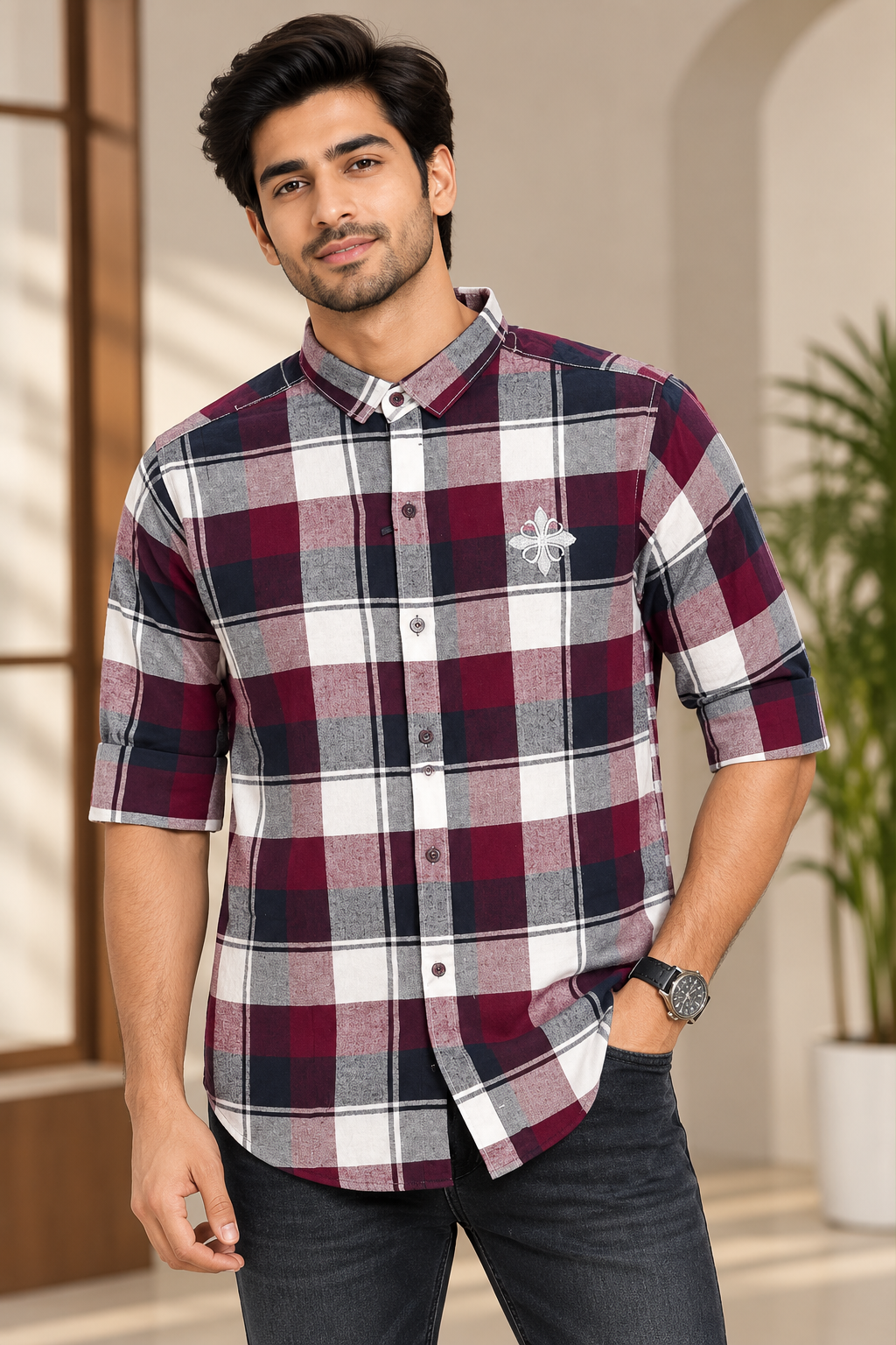 Burgundy Heritage Check Shirt