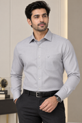 Blackberrys Silver Grey Textured Formal Shirt for Men | Full Sleeve Shirt