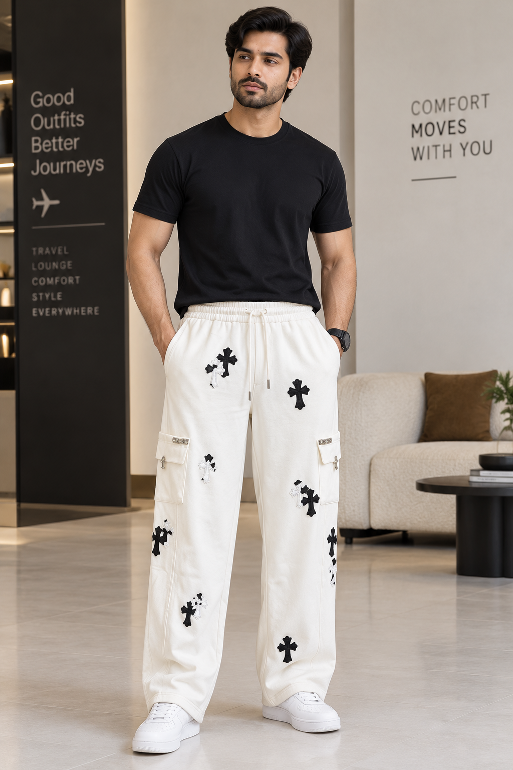 Off-White Cross Embroidered Cargo Track Pants for Men