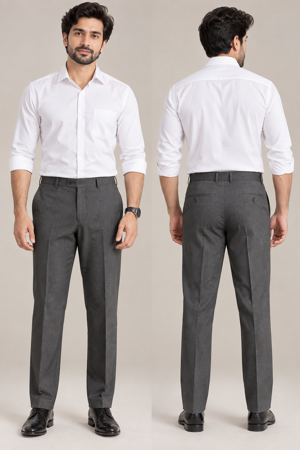 Men’s Dark Charcoal Grey Tailored Fit Formal Trousers | Solid Office & Business Wear Pants