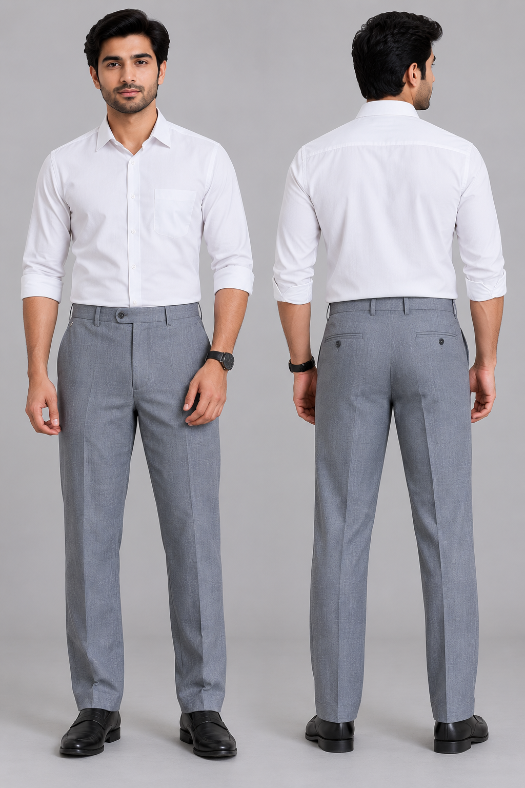 Men’s Light Grey Tailored Fit Formal Trousers | Solid Office & Business Wear Pants