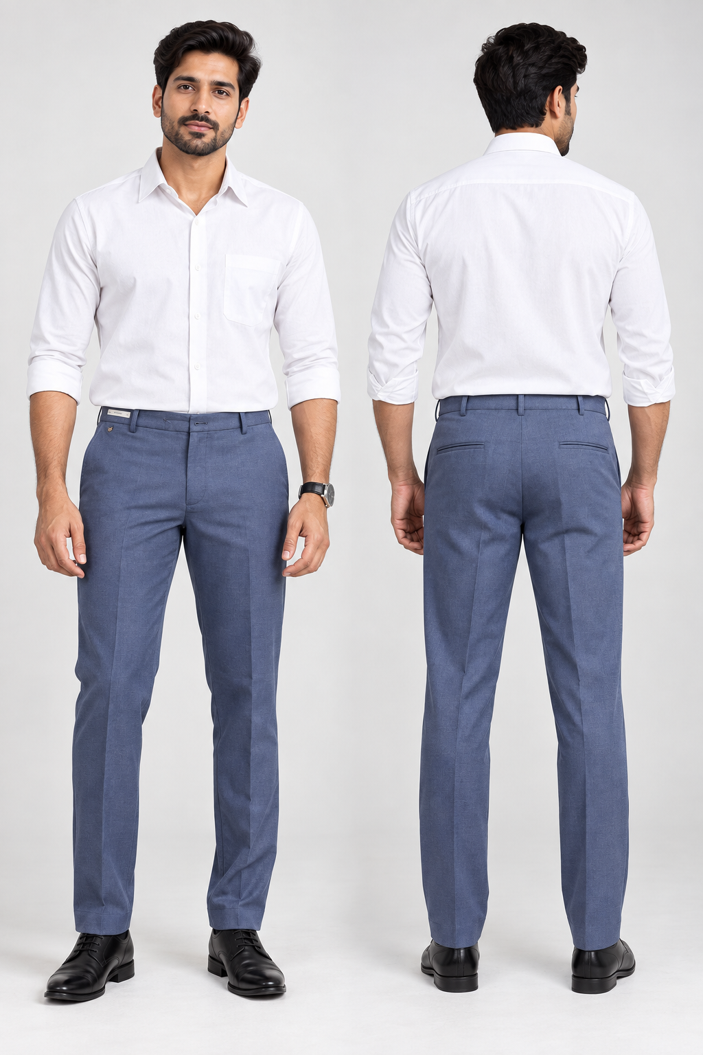 Men’s Steel Blue Tailored Fit Formal Trousers | Solid Office & Business Pants
