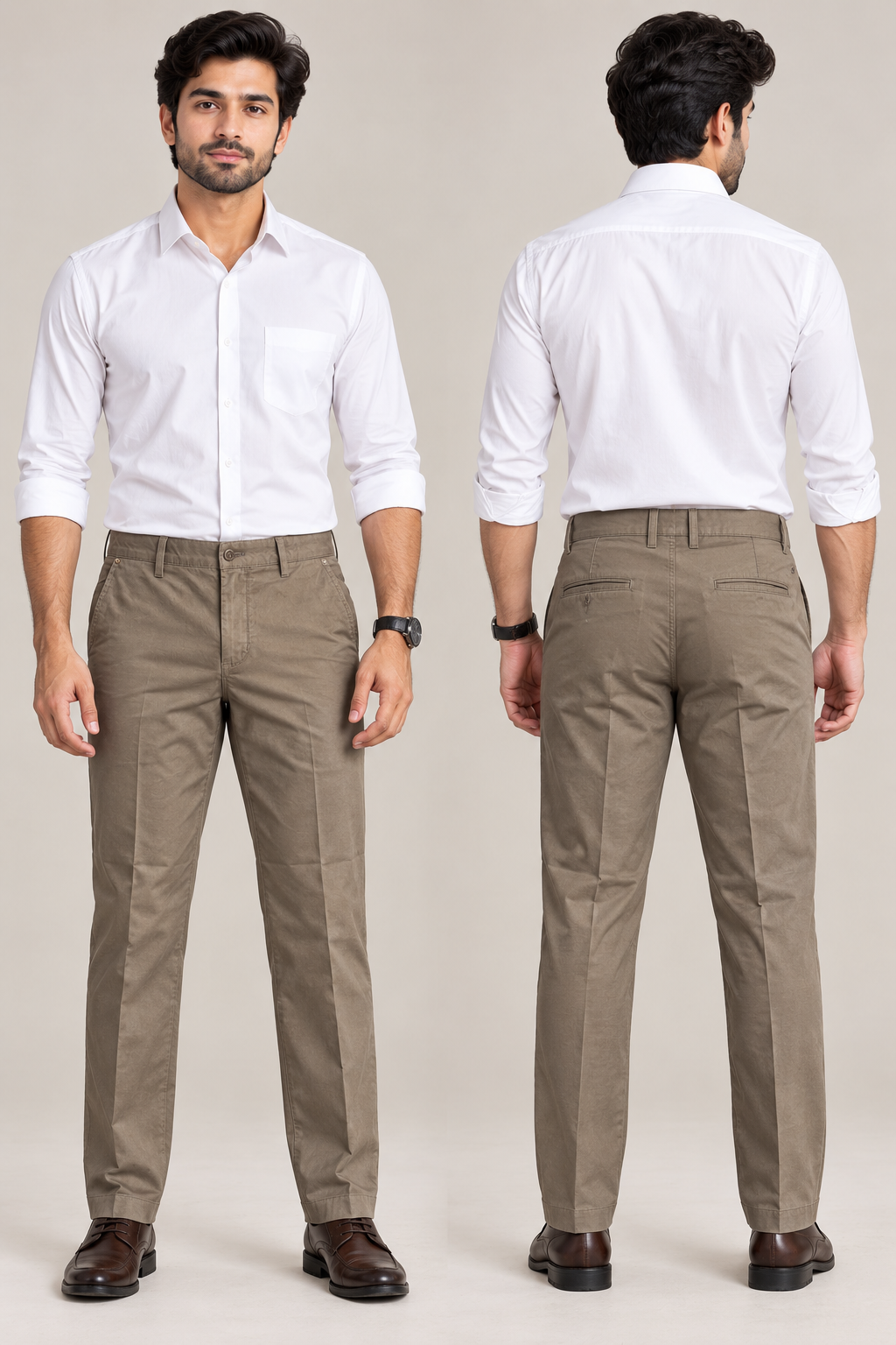 Men’s Taupe Brown Regular Fit Trousers | Solid Smart Casual & Office Pants