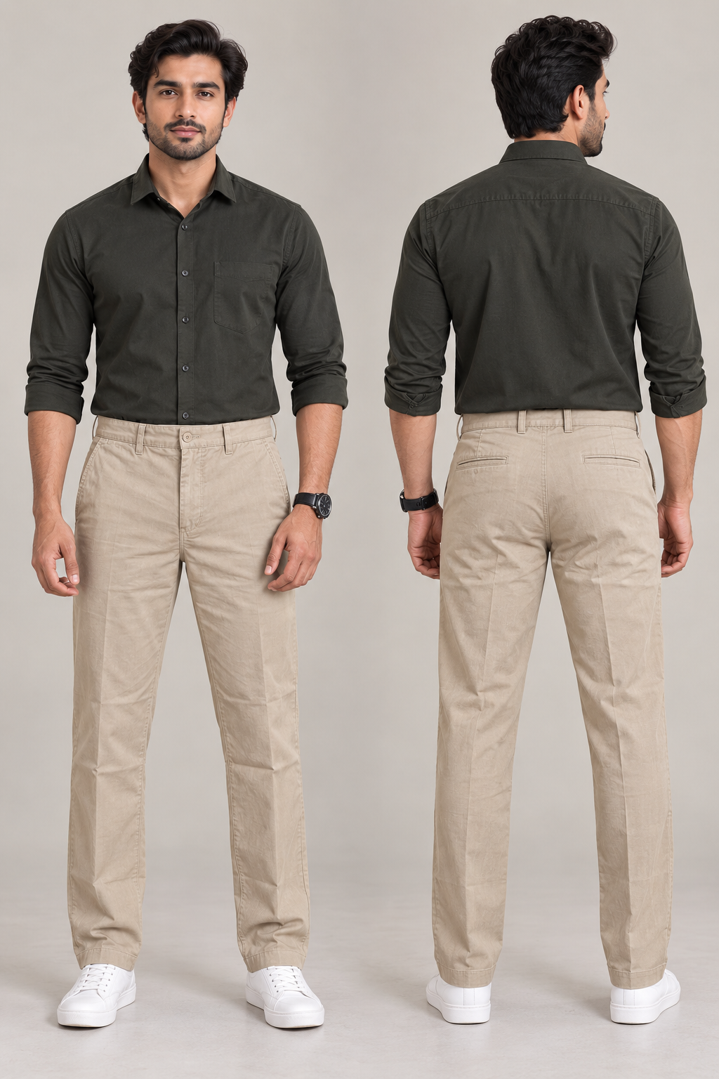 Men’s Sand Beige Regular Fit Casual Trousers | Solid Everyday Smart Casual Pants