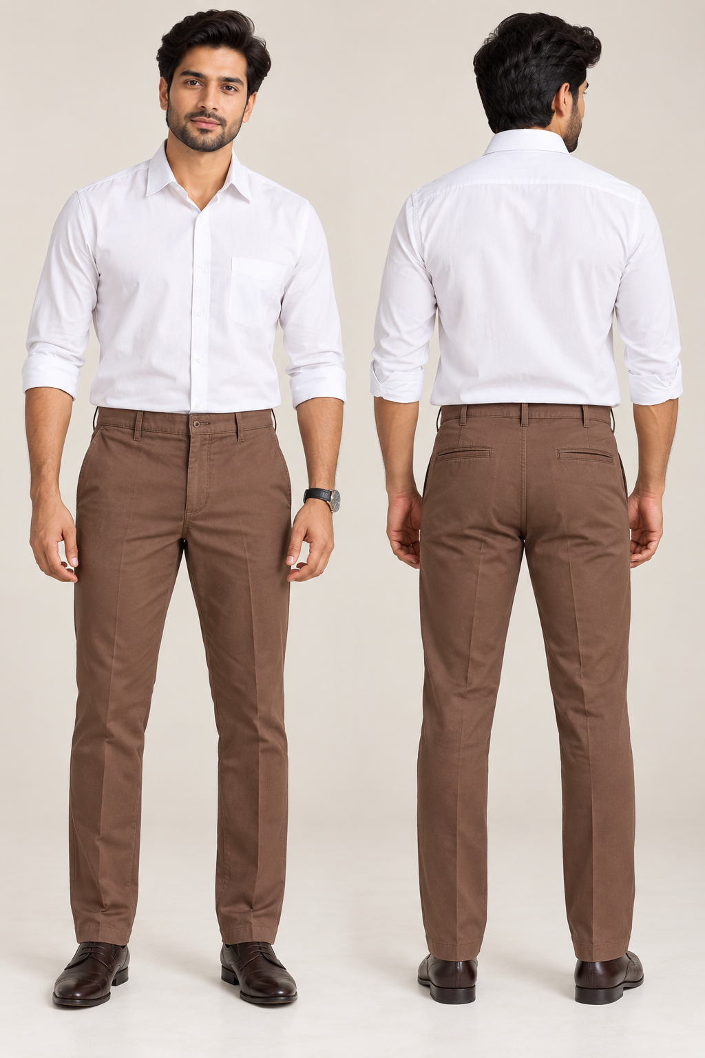 Men’s Mocha Brown Regular Fit Trousers | Solid Smart Casual & Formal Office Pants
