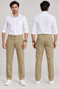 Men’s Beige Regular Fit Trousers | Classic Solid Smart Casual & Office Pants
