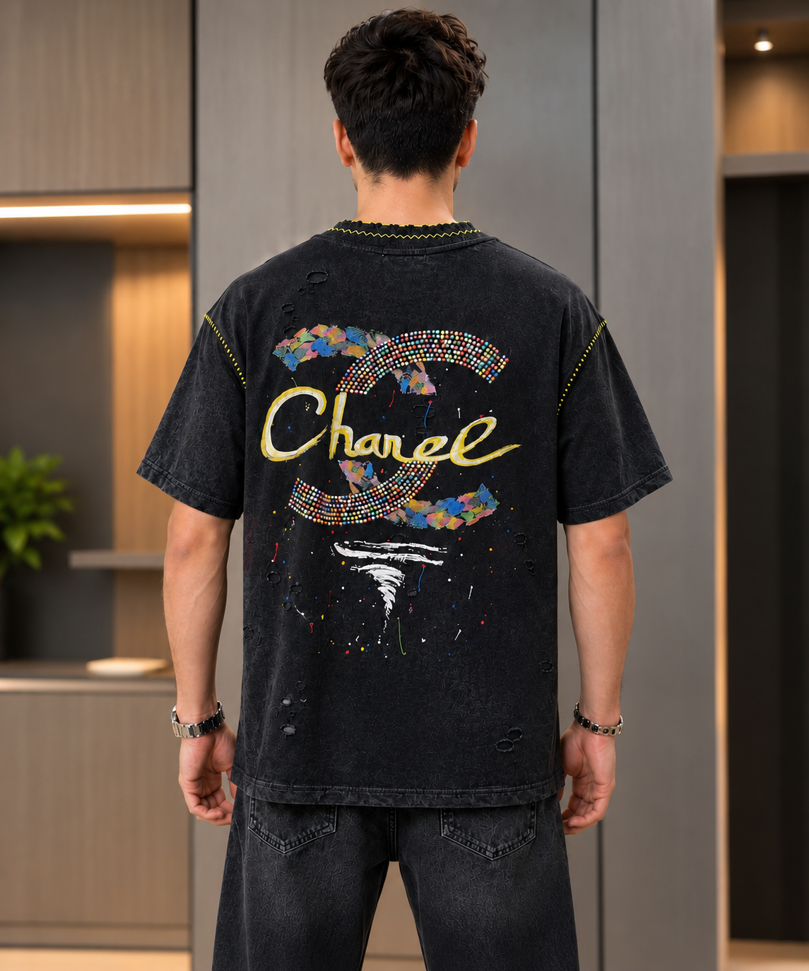 Washed Black Graphic Oversized T-Shirt for Men | Streetwear Tee