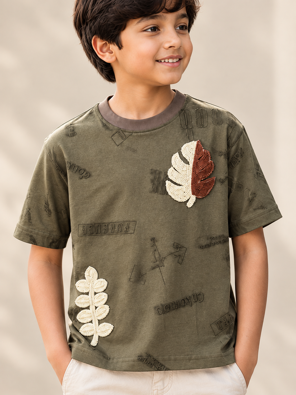 Olive Green Graphic T-Shirt for Kids | Boys Casual Wear