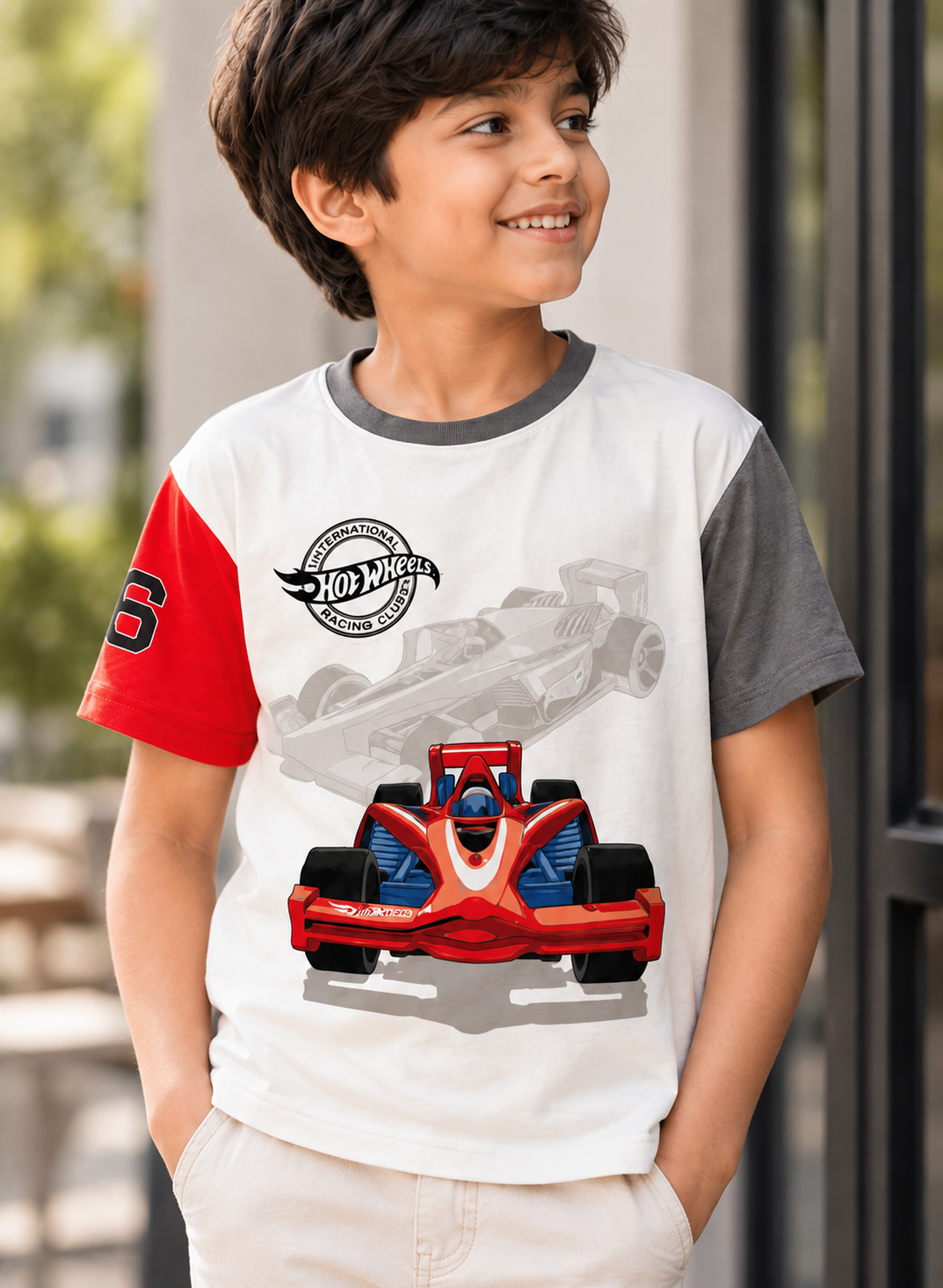 White & Red Racing Graphic T-Shirt for Kids | Boys Casual Wear
