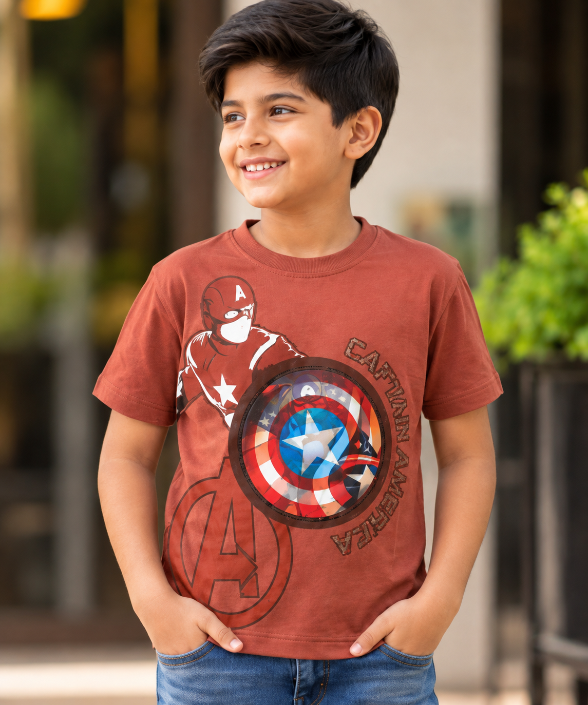 Rust Red Captain America Graphic T-Shirt for Kids