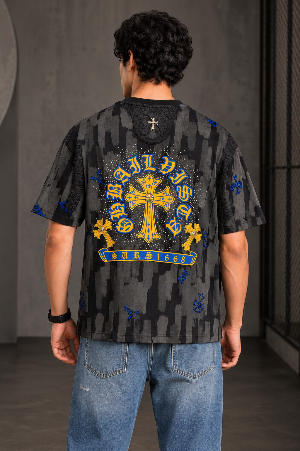 Charcoal Black Graphic Oversized T-Shirt for Men | Streetwear Tee